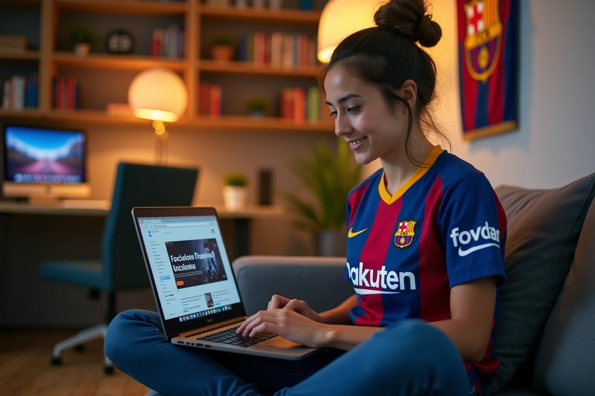 Blogueuse football catalane couvrant l'actualité du FC Barcelone depuis son bureau à domicile