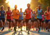 Départ de course matinal avec athlètes colorés