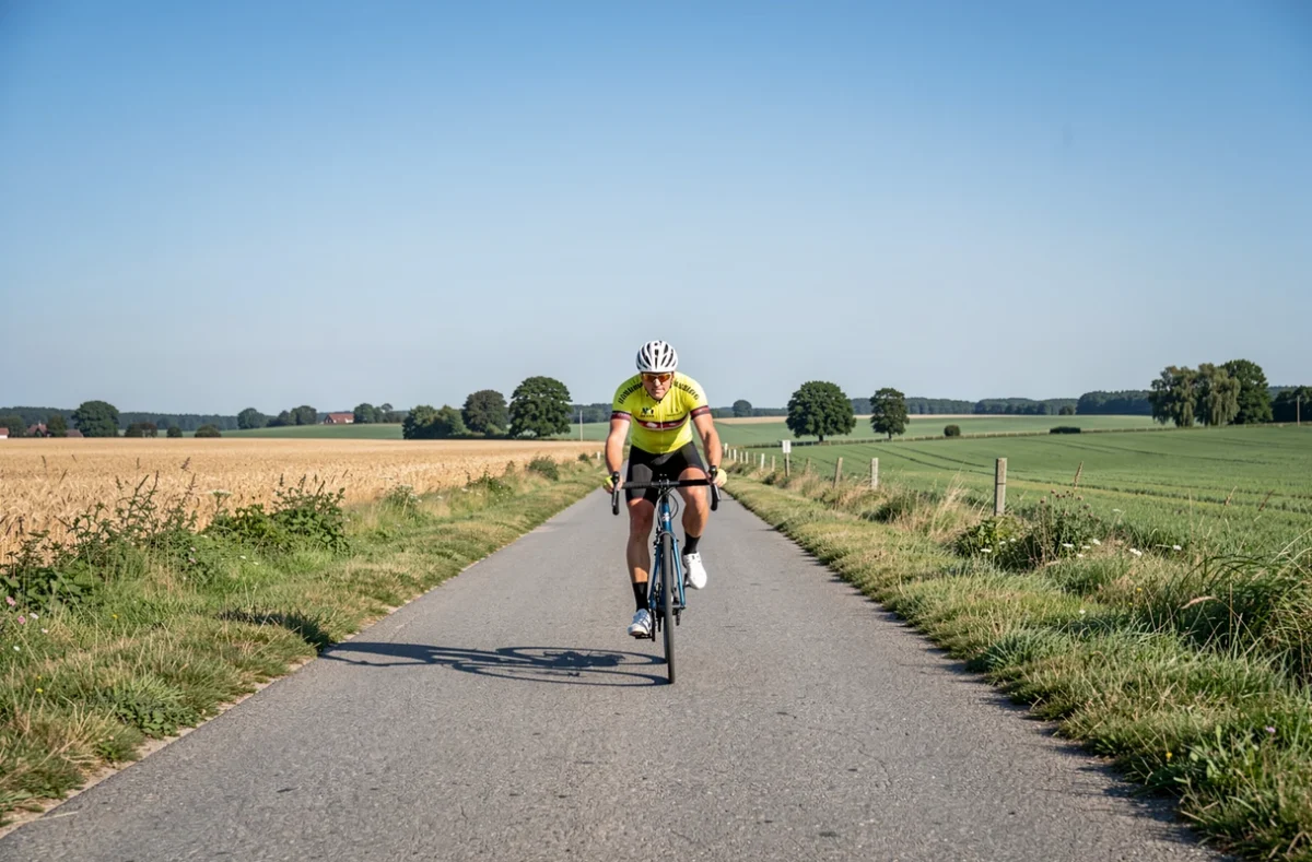 Cycliste roulant sur une route de campagne