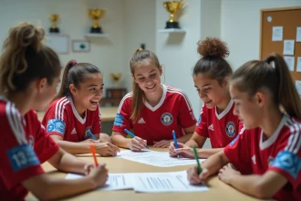 Groupe de jeunes joueurs de football en réunion