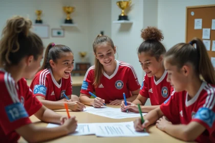 Groupe de jeunes joueurs de football en réunion