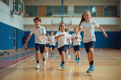 Jeunes sportifs en relais dans un gymnase moderne