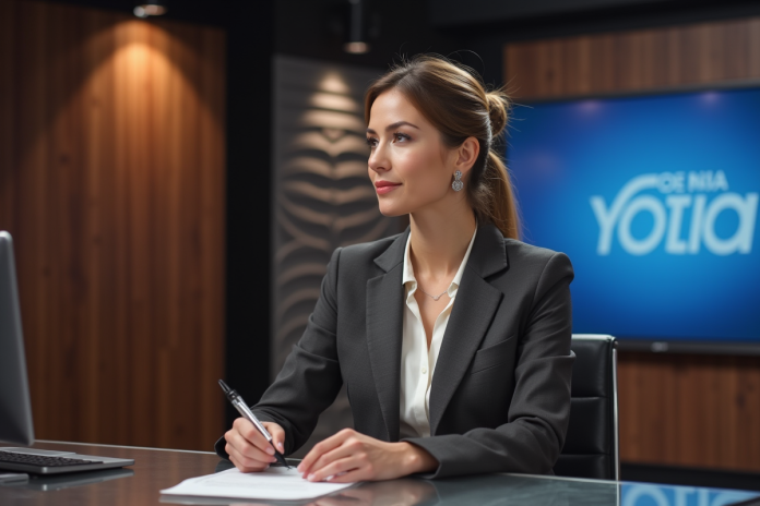 femme-animateur-studio Femme confiante en studio de télévision pour l'article