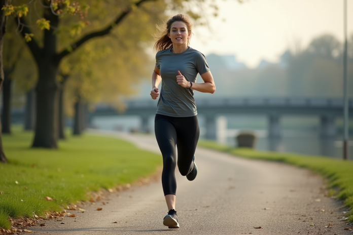 femme-course-park Femme sportive courant dans un parc urbain verdoyant