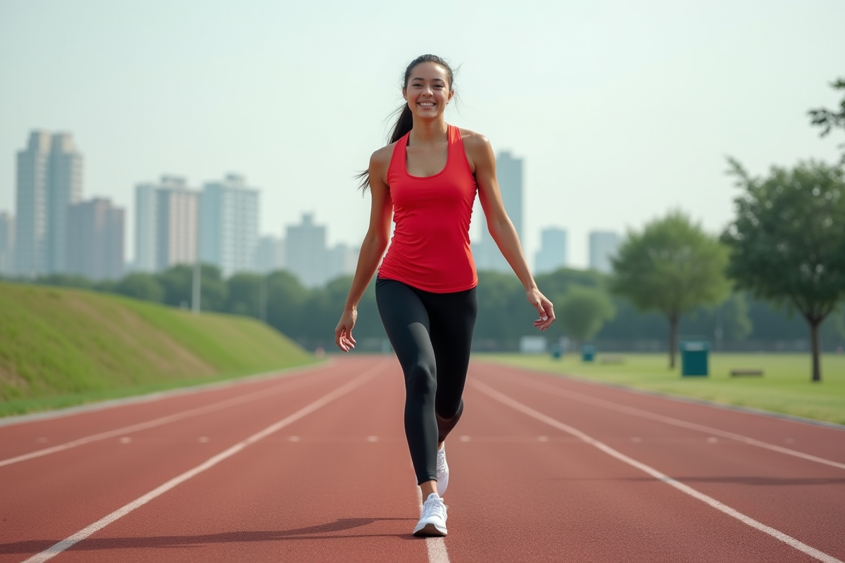 Femme en pleine course urbaine sur une piste extérieure