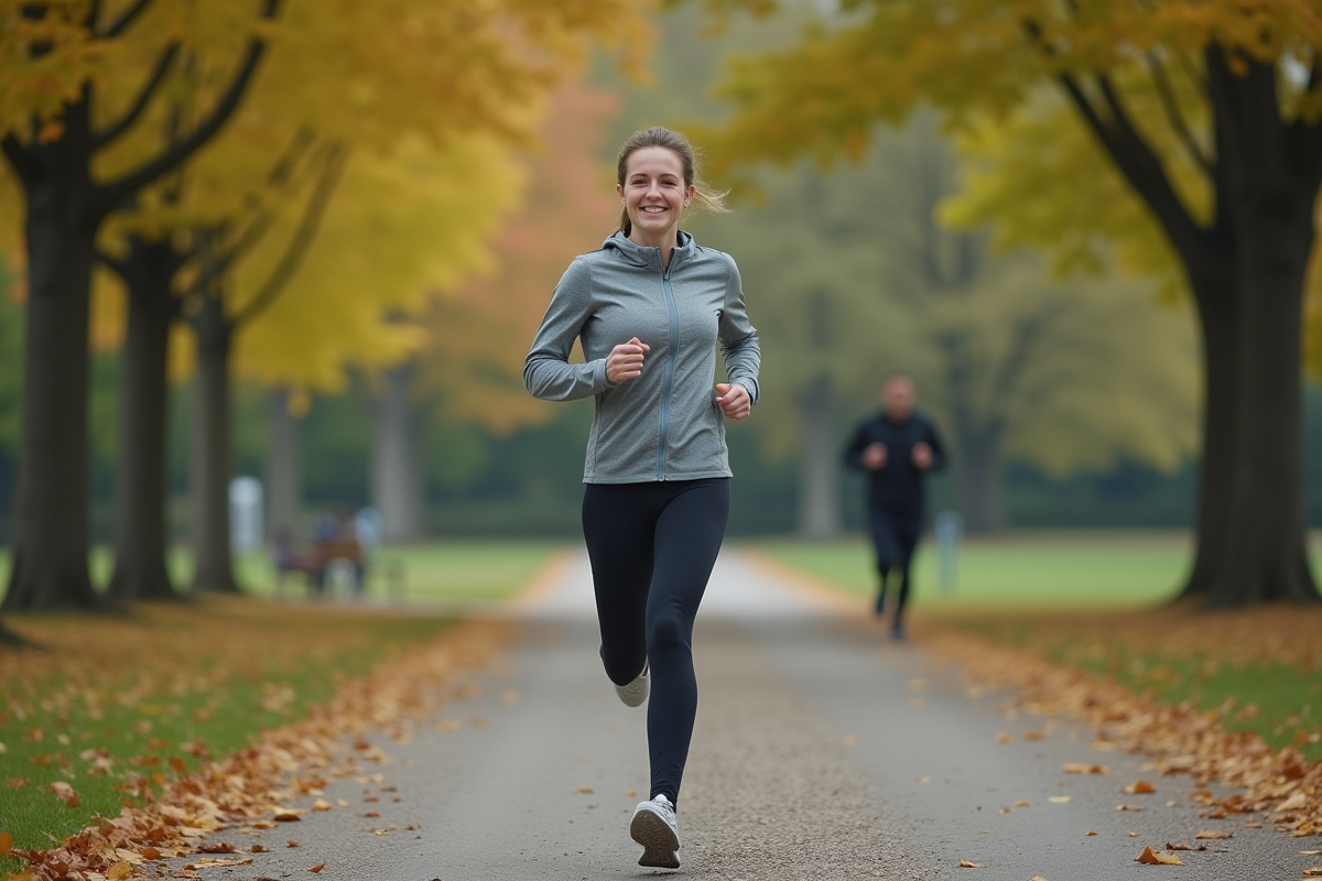 Femme joggeuse dans un parc en automne