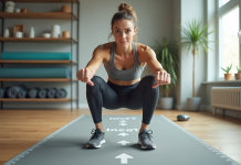 Femme en pleine séance de squats dans un home gym lumineux