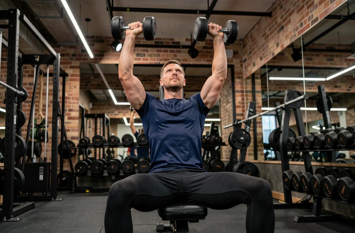 Homme réalisant un développé haltères dans la salle Fitness Park Nice Halévy