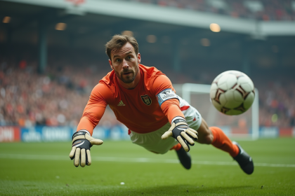 Gardien légendaire en pleine action lors d'un arrêt spectaculaire