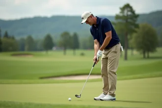 Golfeur souriant en préparation sur un parcours vert