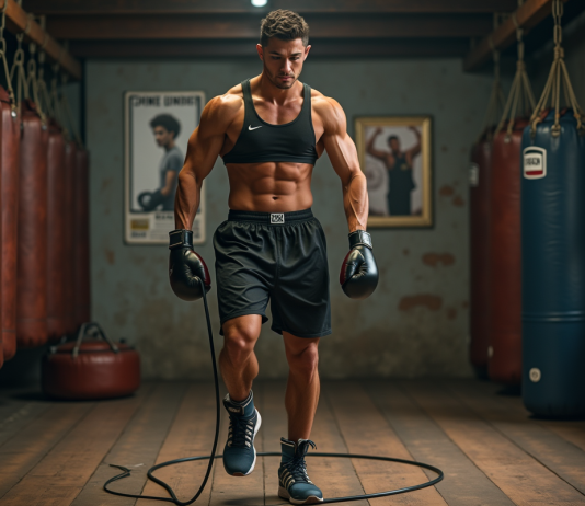 Pourquoi la corde à sauter est indispensable pour les boxeurs Jeune boxeur sautant à la corde dans un gym authentique