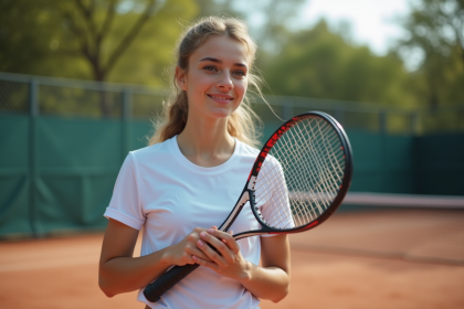 Jeune femme en tennis wrappe son grip sur la raquette
