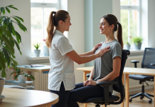 Corriger posture : qui peut m’aider à améliorer ma position ? Jeune femme en séance de physiothérapie pour la posture