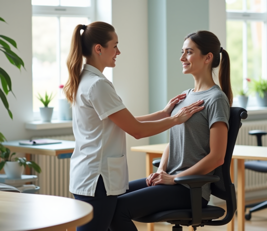 Jeune femme en séance de physiothérapie pour la posture