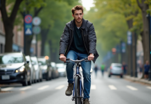 Vélo sans casque : est-ce illégal ? Conseils et informations Jeune homme à vélo dans la ville sans casque