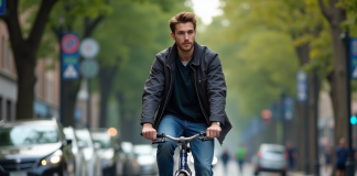Vélo sans casque : est-ce illégal ? Conseils et informations Jeune homme à vélo dans la ville sans casque