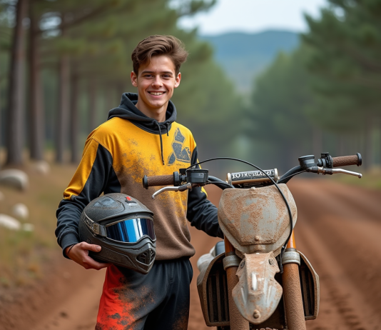 Les meilleurs conseils pour débuter en motocross et motos tout-terrain Jeune homme en motocross avec casque et moto en nature