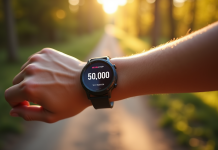 Montre connectee sportive affichant 30000 pas en plein air