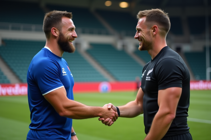 Deux joueurs de rugby se serrent la main après un match