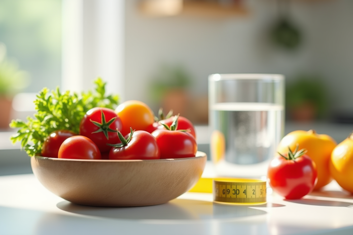 Bol de tomates cerises colorées sur un plan de travail lumineux
