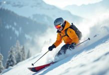 Le ski, sport extrême ou activité sportive : découvrez la réponse ici Jeune homme skieur en action sur une pente enneigee