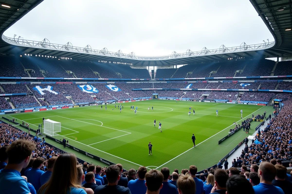 Vue panoramique du Stade de la Meinau à Strasbourg rempli de supporters lors d'un match décisif pour le classement 2026